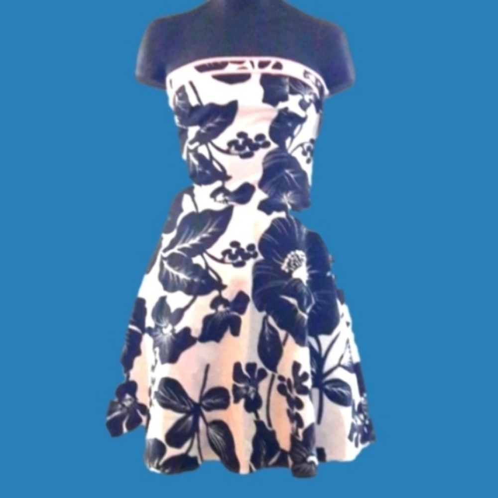Ruby Rox Black & White Floral Print Dress w/ Pink Accent